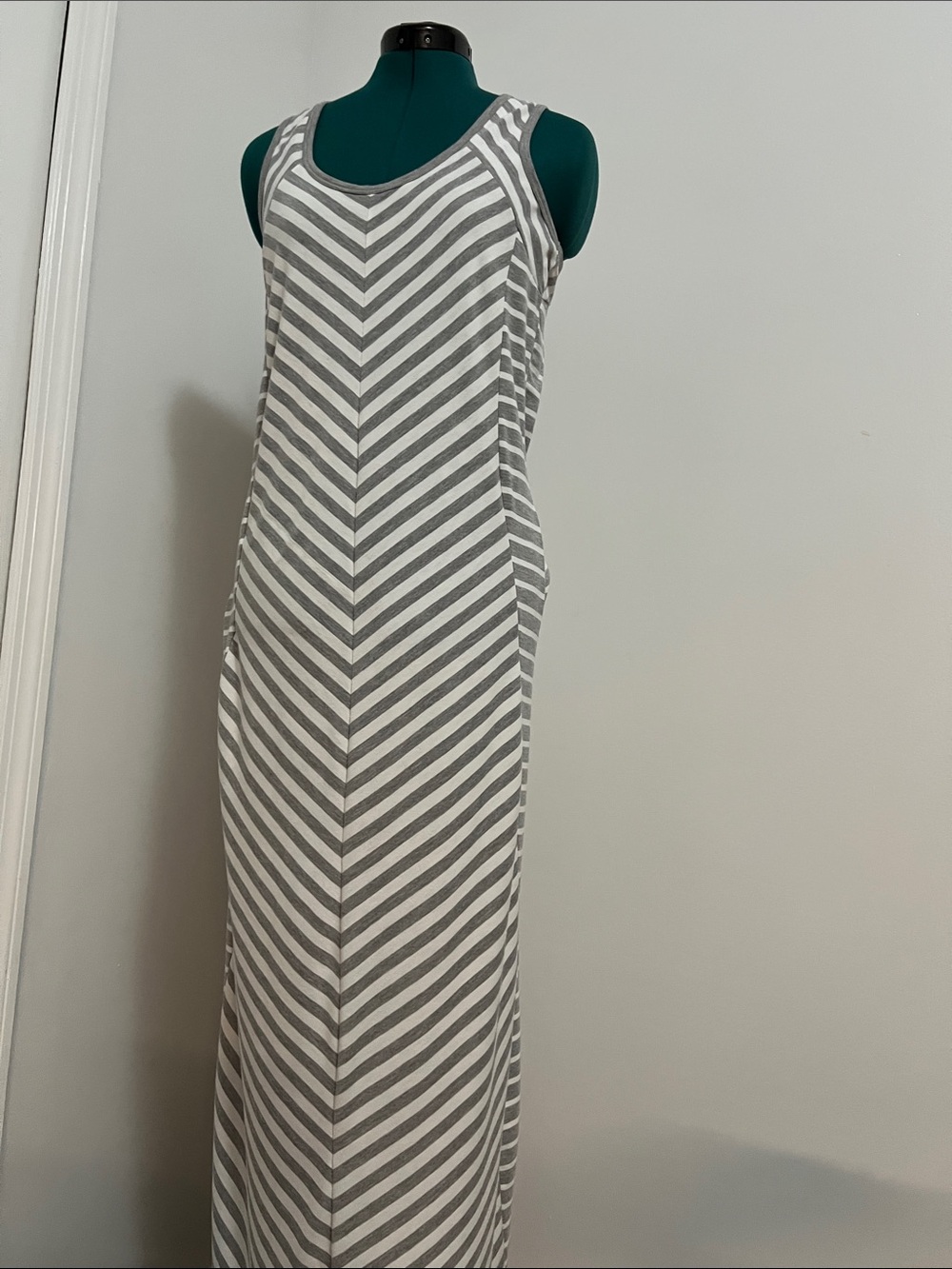 Maurices Gray and White Chevron Tank Maxi Dress